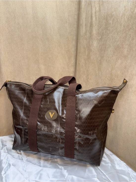 Mario Valentino Handbags - Mario Valentino Coated Canvas Large Tote Weekender Bag V Logo-with callouts